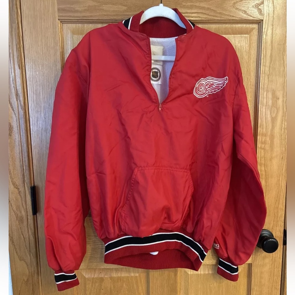 Vintage 80s 90s Detroit Red Wings Delong Pullover Half Zip Windbreaker Jacket M